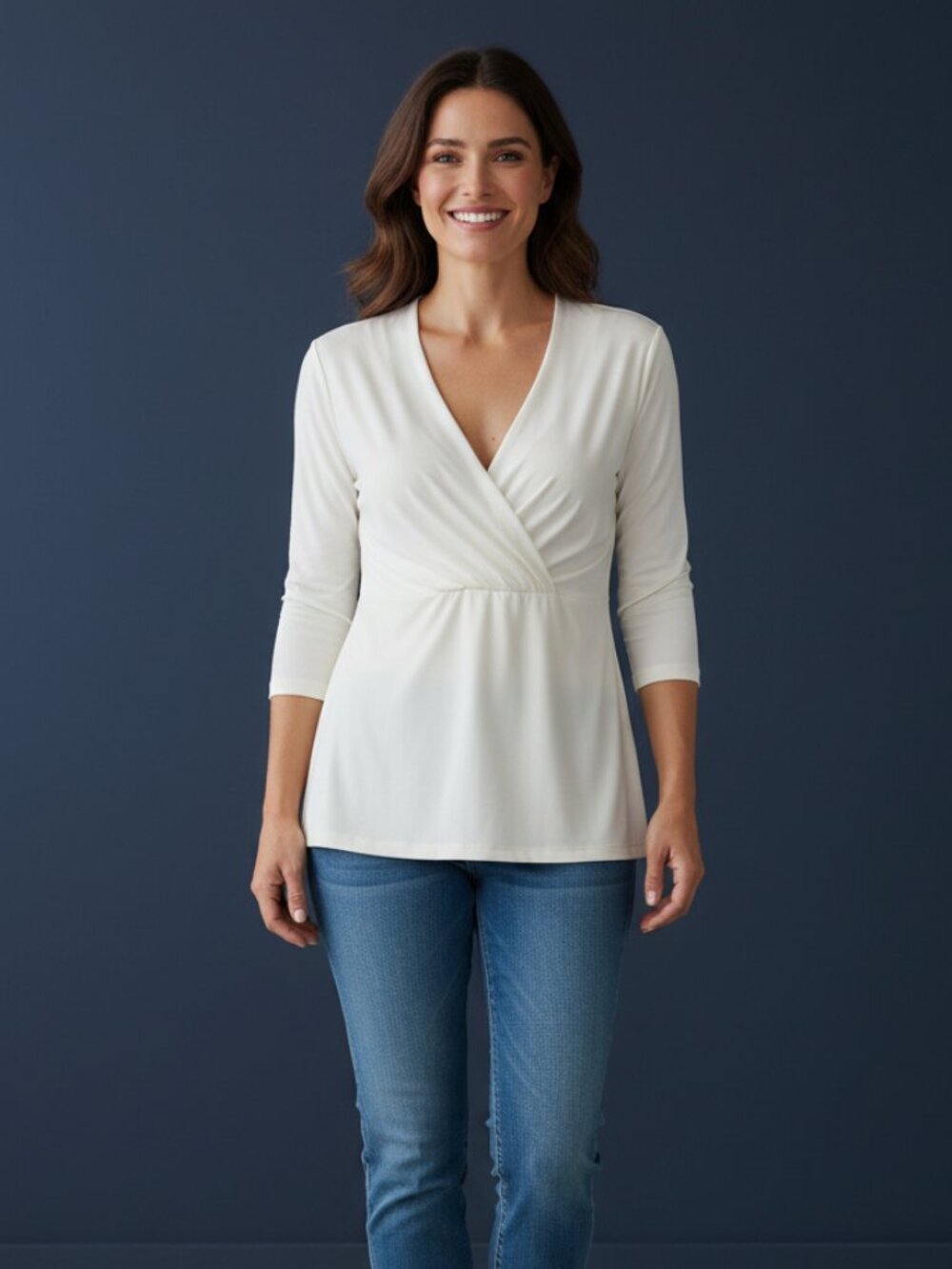 Joe Fresh Cream V-Neck Empire Seam Tunic Top